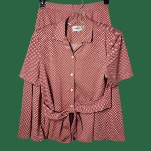 Mirumer by Asia Supreme Vtg -Style Polka Dot Shirt & Skirt Set Coral 11
